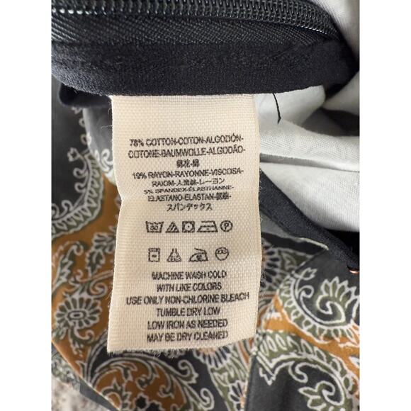 Free People Sz 6 Black & Gold Paisley Print High Rise Crop Pants Boho Artsy - Picture 10 of 11